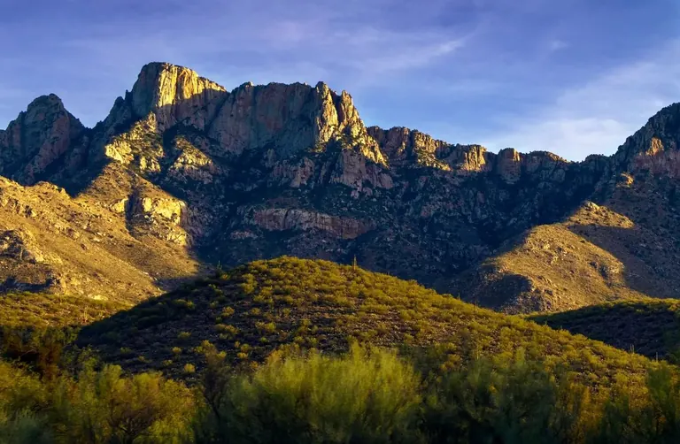 The Santa Catalina Mountains glowing above the Catalina, Arizona foothills